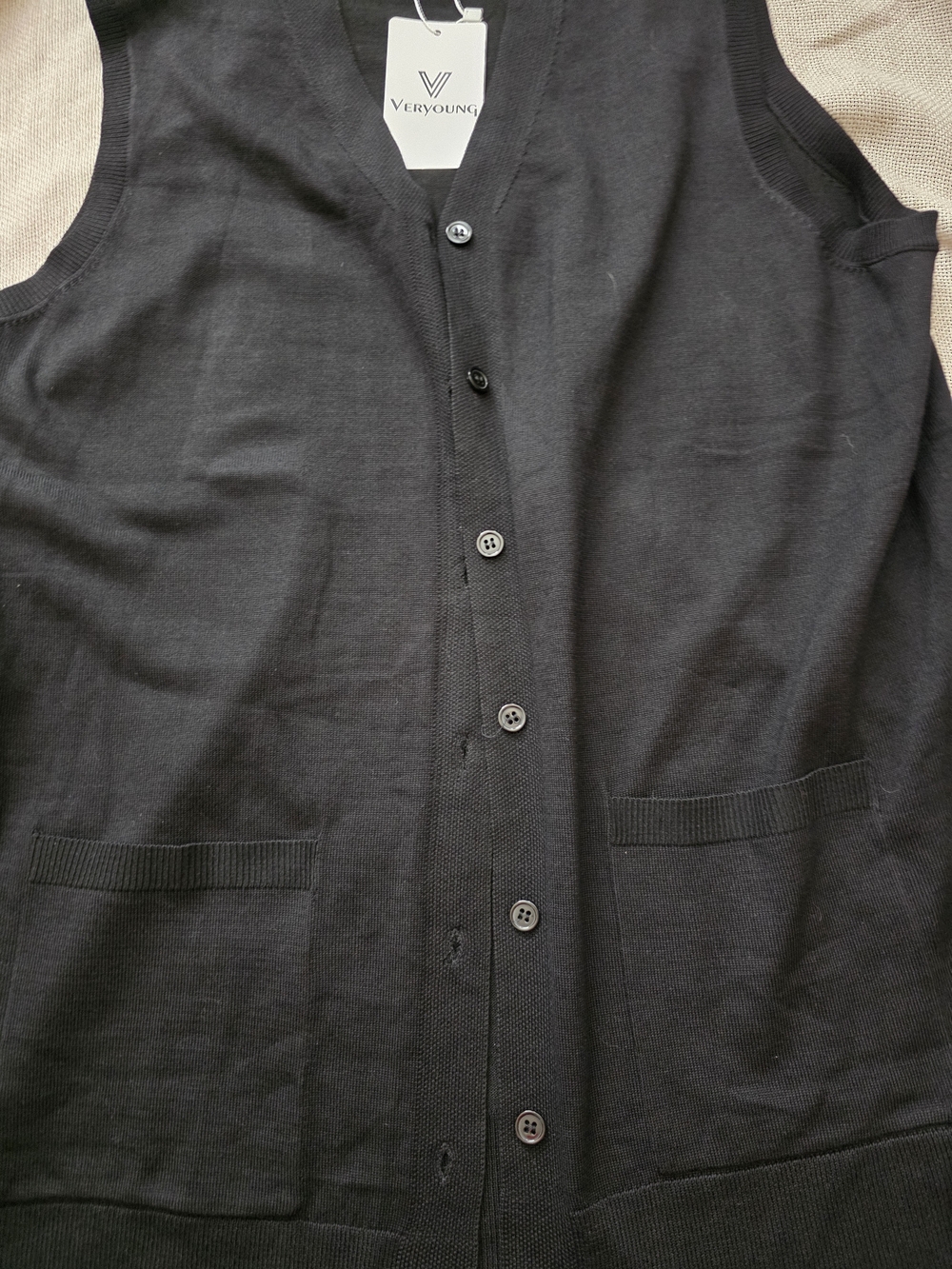 Veryoung Black Button Front Knit Vest With Front Pockets Clsssic Large - Picture 3 of 8